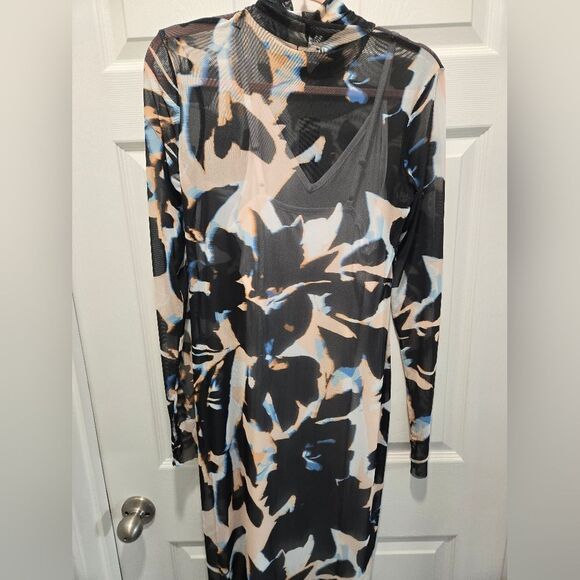 AFRM Shailene Long Sleeve Body-con Midi Dress, Black And Blue Size Xl - Picture 6 of 6